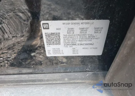 2022 GMC Acadia Fwd Slt from USA, damaged, VIN 1GKKNMLS3NZ160962